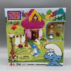 2012 Mega Bloks Smurfette Pink Mushroom House Smurfs Building Block Set 10707